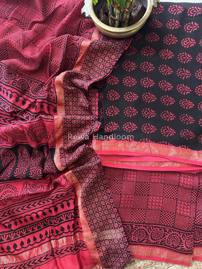 Maheshwari Black Bagh Print Suit BSP0137