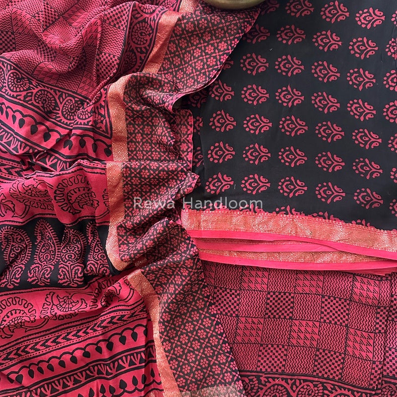 Maheshwari Black Bagh Print Suit BSP0137