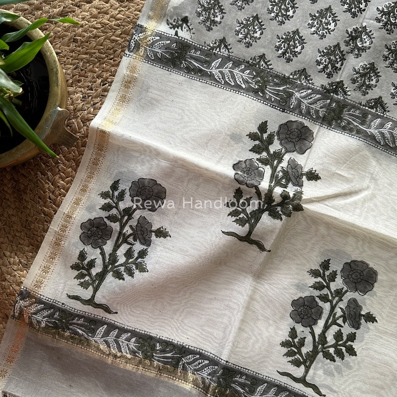 Maheshwari Grey Hand Block Printed Dupatta HD010
