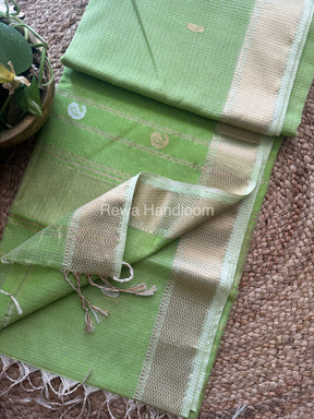 Parrot Green Zari Butti ~ Maheshwari Saree-KJS023