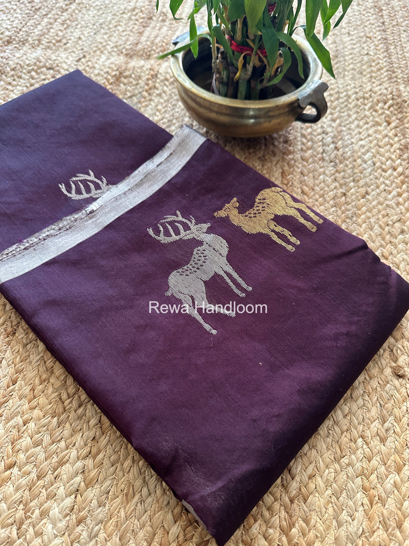 Wine Chanderi Pattu Silk Butta Saree CPHB02