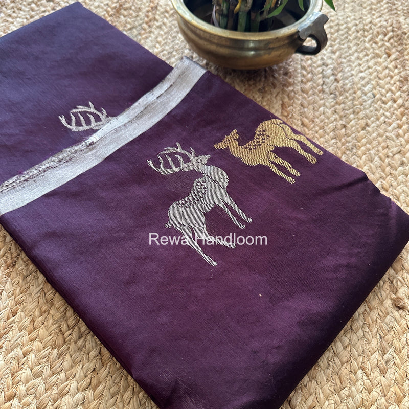 Wine Chanderi Pattu Silk Butta Saree CPHB02