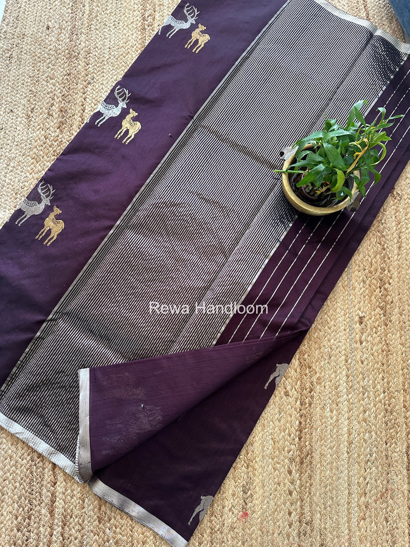 Wine Chanderi Pattu Silk Butta Saree CPHB02