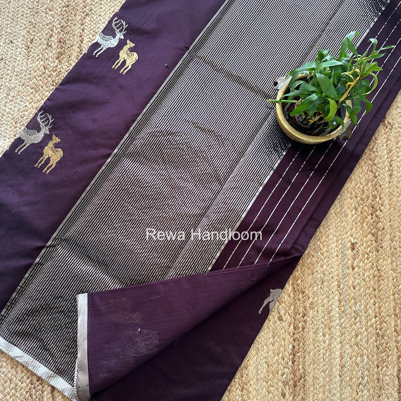 Wine Chanderi Pattu Silk Butta Saree CPHB02