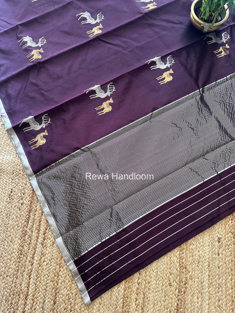 Wine Chanderi Pattu Silk Butta Saree CPHB02