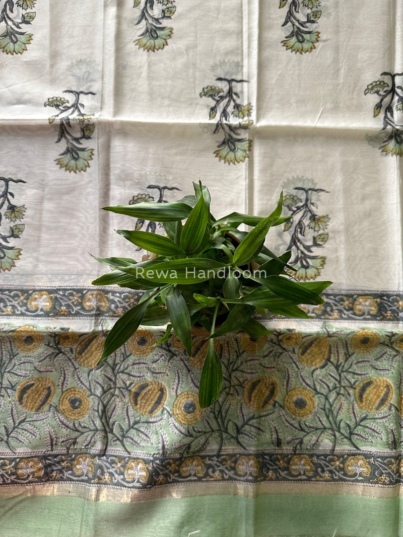 Maheshwari Pista Green Hand Block Printed Dupatta HD03