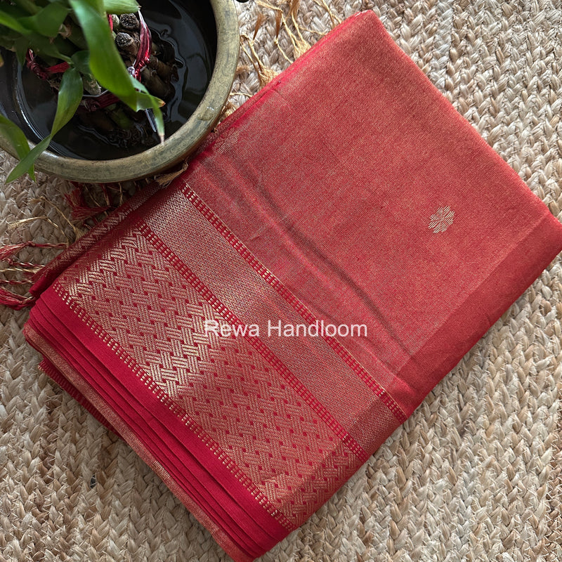 Maheshwari Red Tissue Butti Saree TBBS031