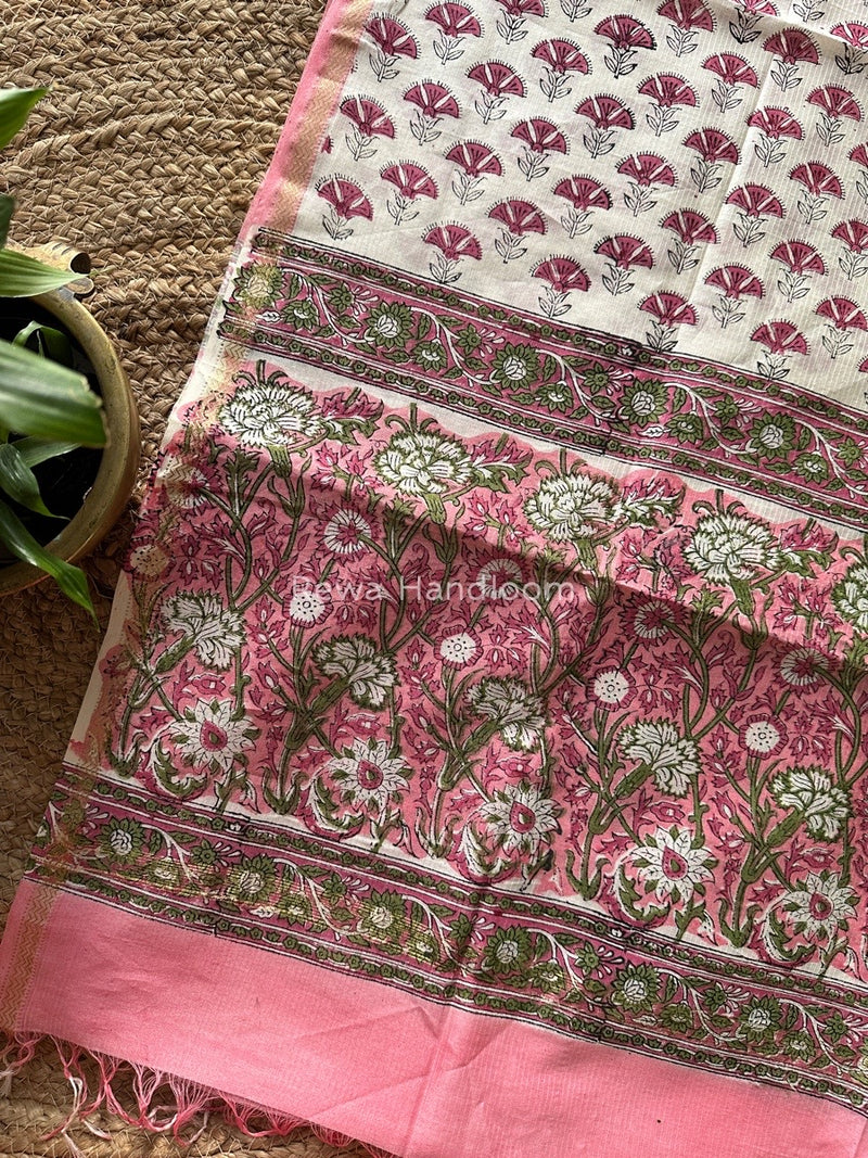 Maheshwari Baby Pink Hand Block Printed Dupatta HD012