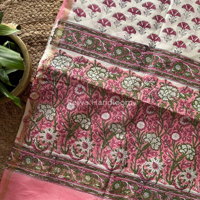 Maheshwari Baby Pink Hand Block Printed Dupatta HD012