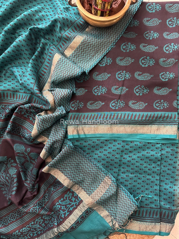 Maheshwari Black-Green Bagh Print Suit BSP0160