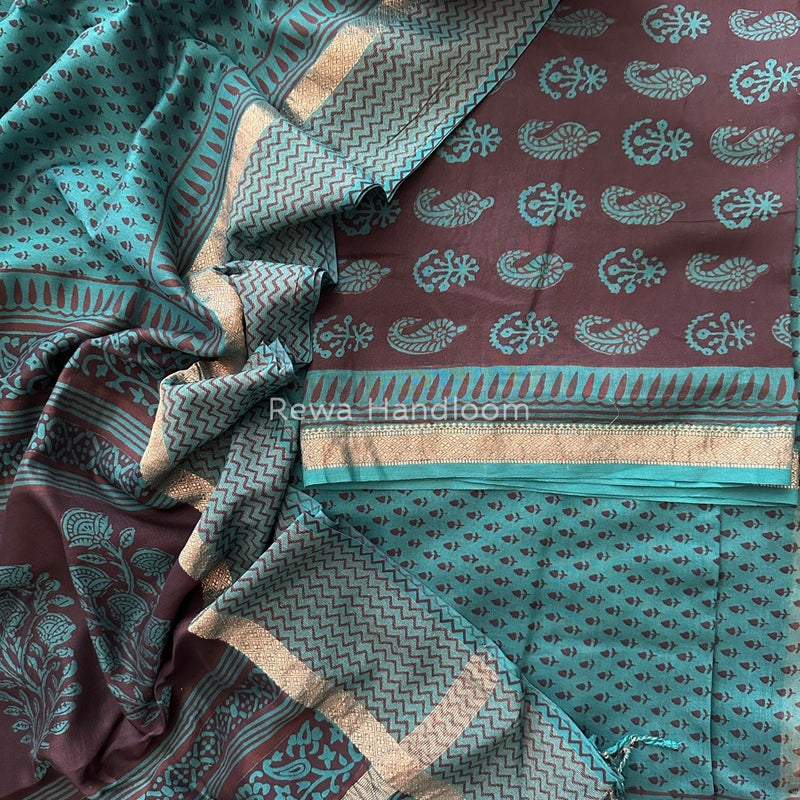 Maheshwari Black-Green Bagh Print Suit BSP0160