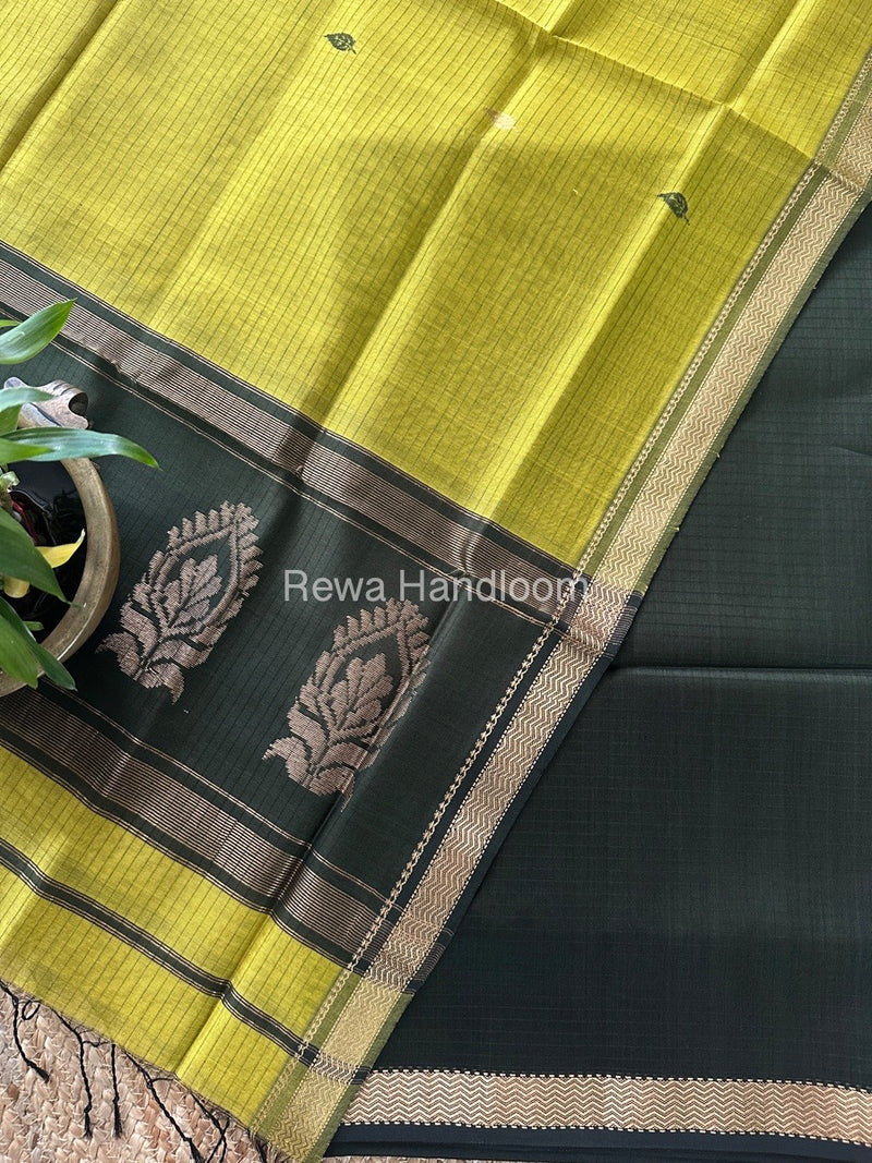 Maheshwari Dark Green-Yellow Motifs Top-Dupatta Set MS0197