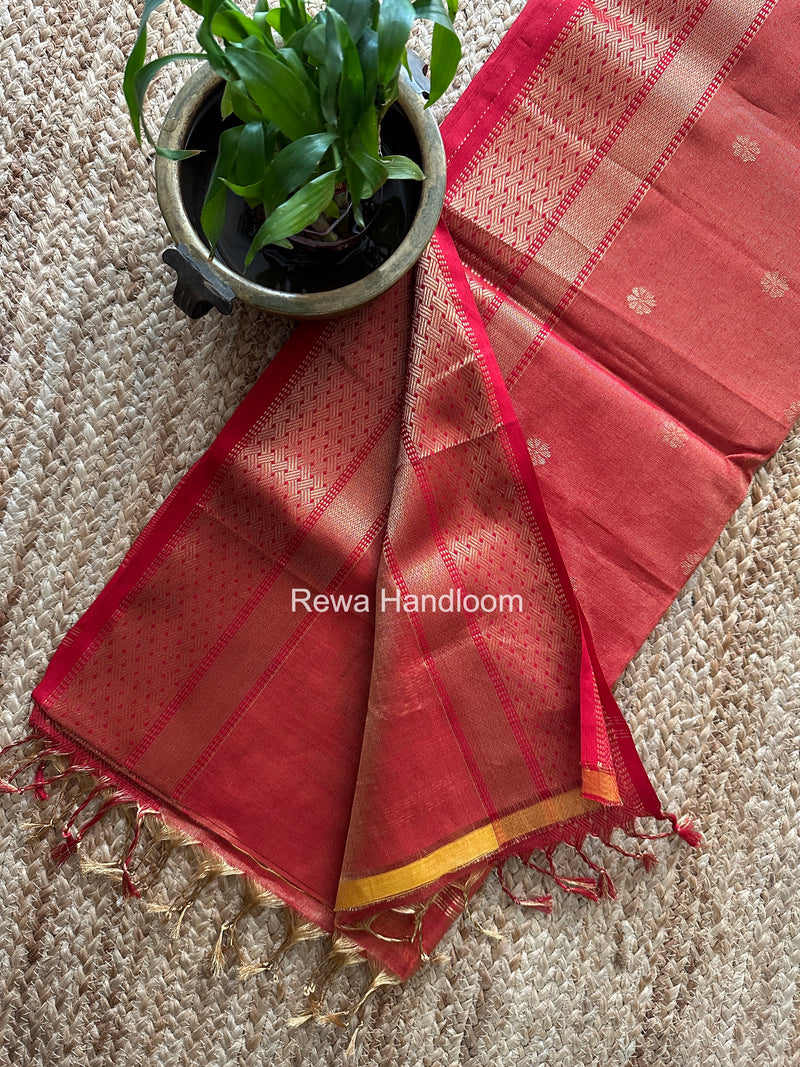 Maheshwari Red Tissue Butti Saree TBBS031
