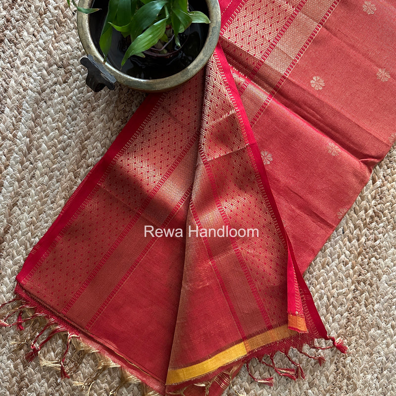 Maheshwari Red Tissue Butti Saree TBBS031