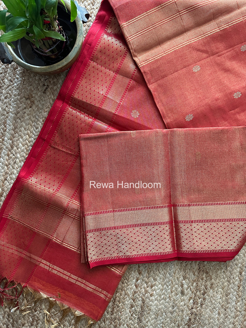 Maheshwari Red Tissue Butti Saree TBBS031