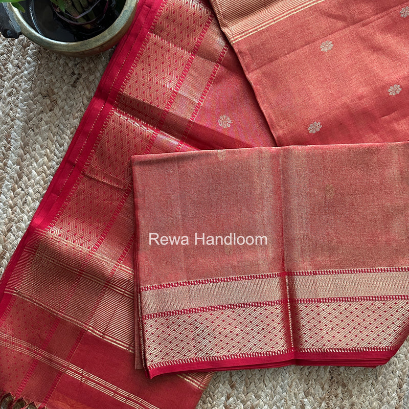 Maheshwari Red Tissue Butti Saree TBBS031
