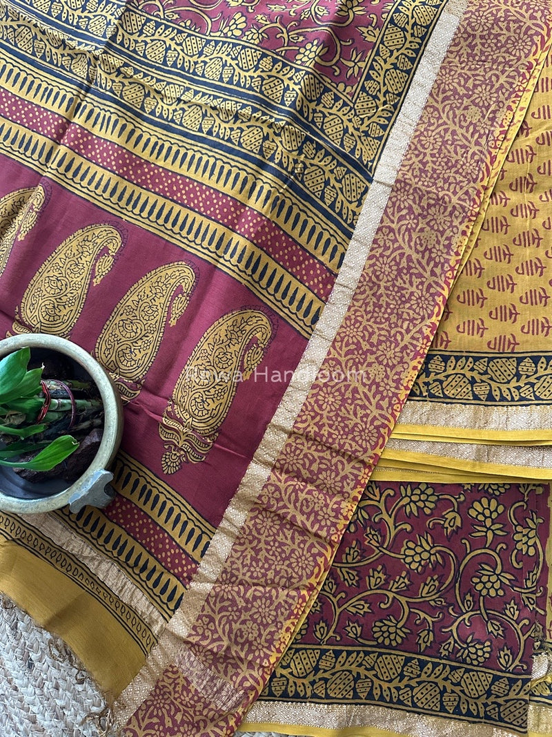Maheshwari Mustard Yellow Bagh Print Suit BSP0147