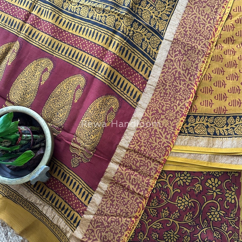 Maheshwari Mustard Yellow Bagh Print Suit BSP0147