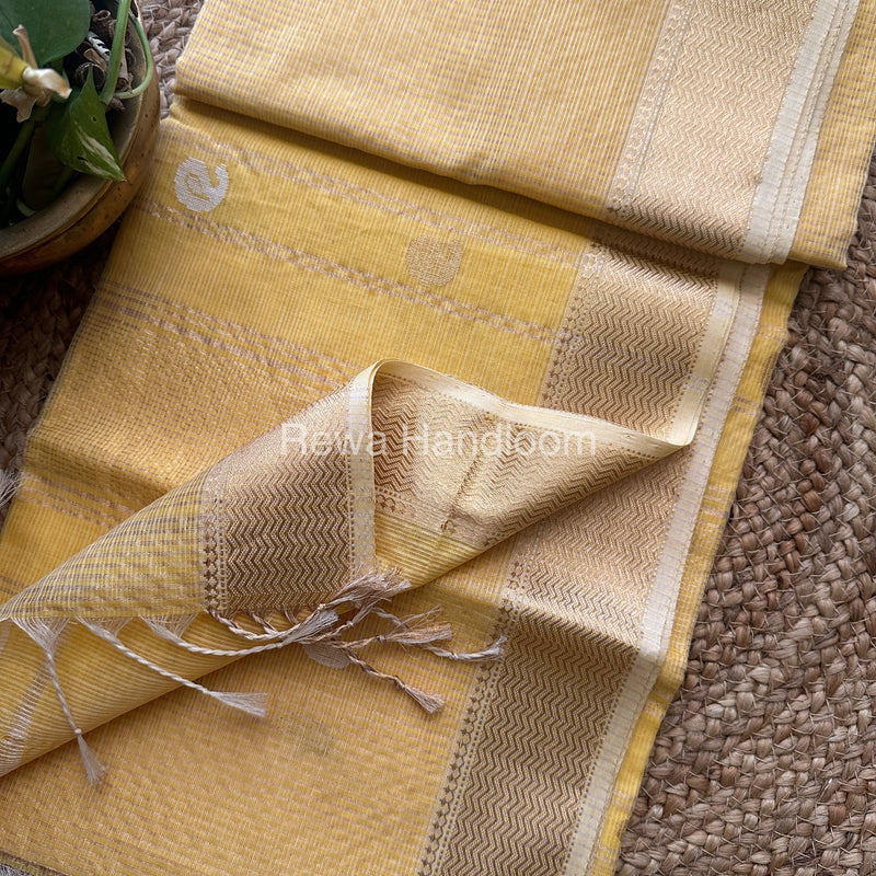 Yellow Zari Butti ~ Maheshwari Saree-KJS025