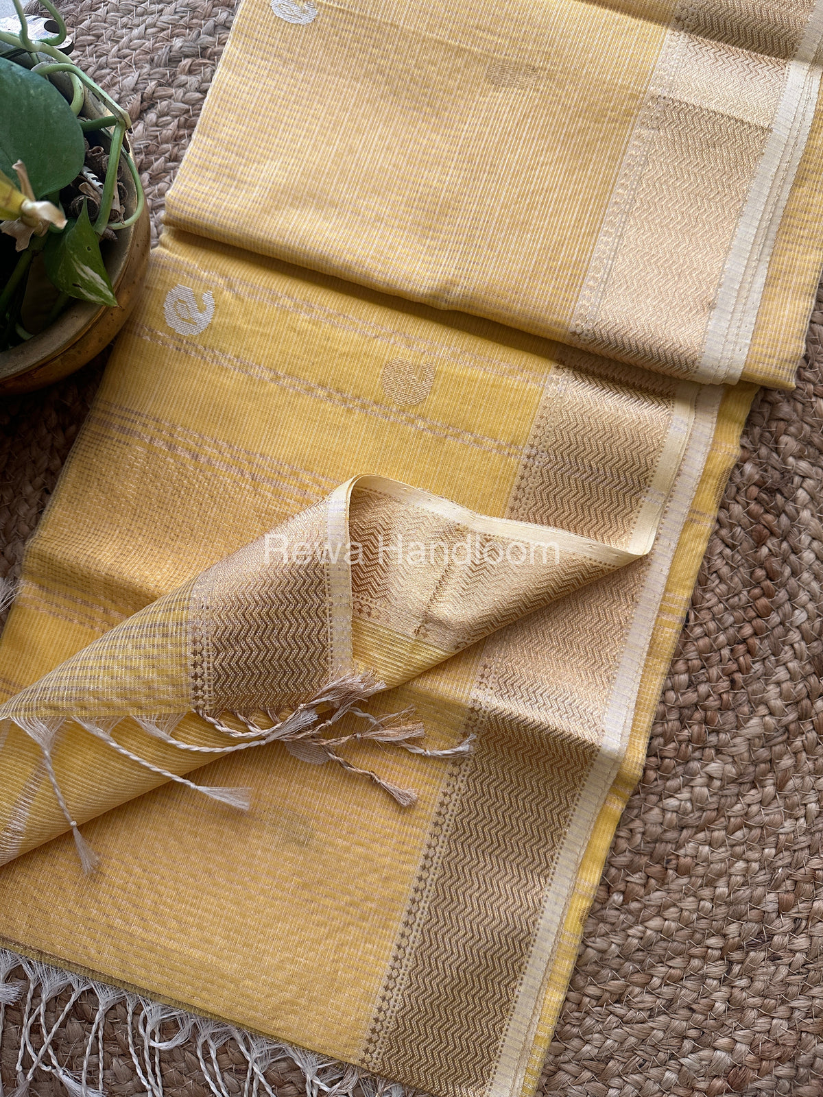 Yellow Zari Butti ~ Maheshwari Saree-KJS025