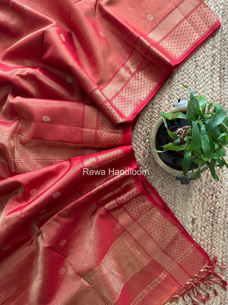 Maheshwari Red Tissue Butti Saree TBBS031