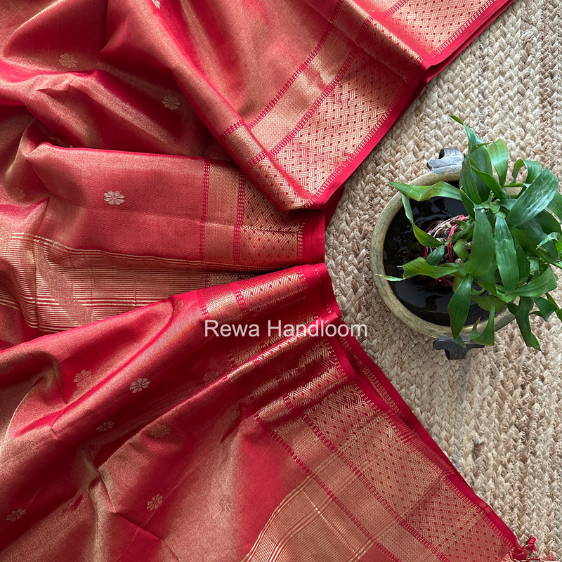 Maheshwari Red Tissue Butti Saree TBBS031