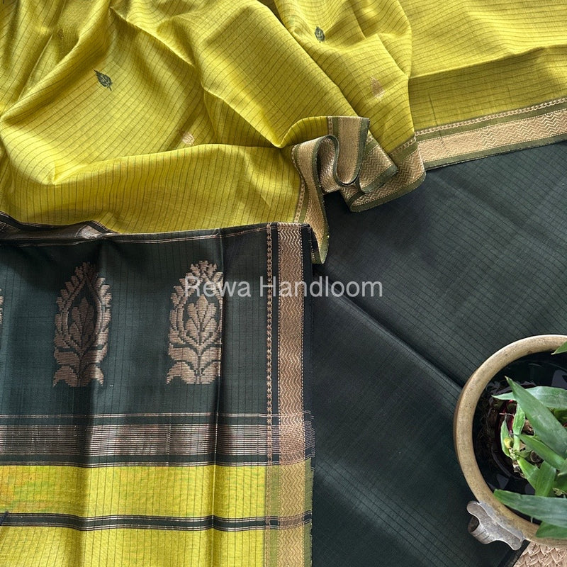 Maheshwari Dark Green-Yellow Motifs Top-Dupatta Set MS0197