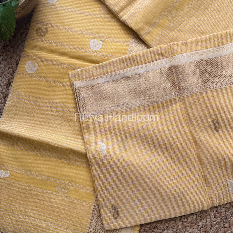 Yellow Zari Butti ~ Maheshwari Saree-KJS025