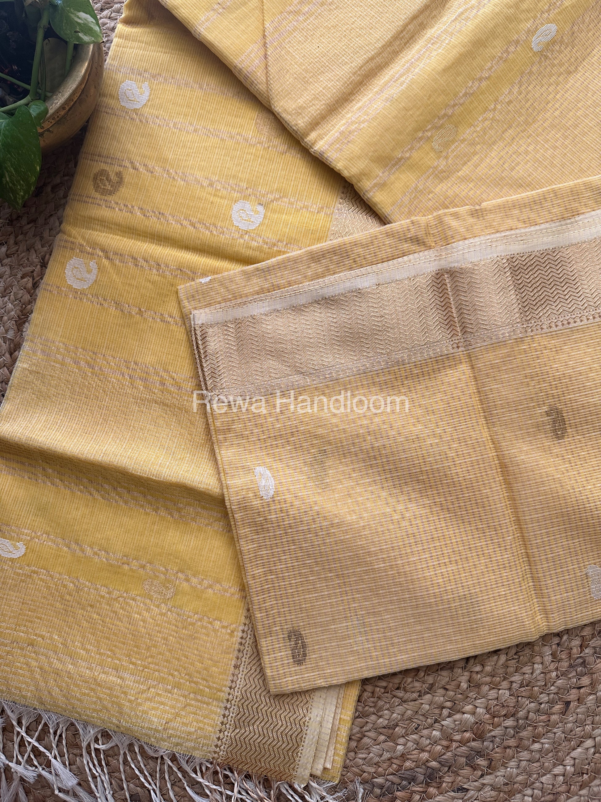 Yellow Zari Butti ~ Maheshwari Saree-KJS025