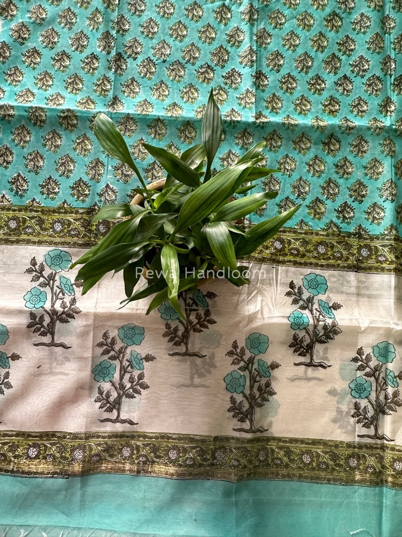 Maheshwari Sea Green Hand Block Printed Dupatta HD09