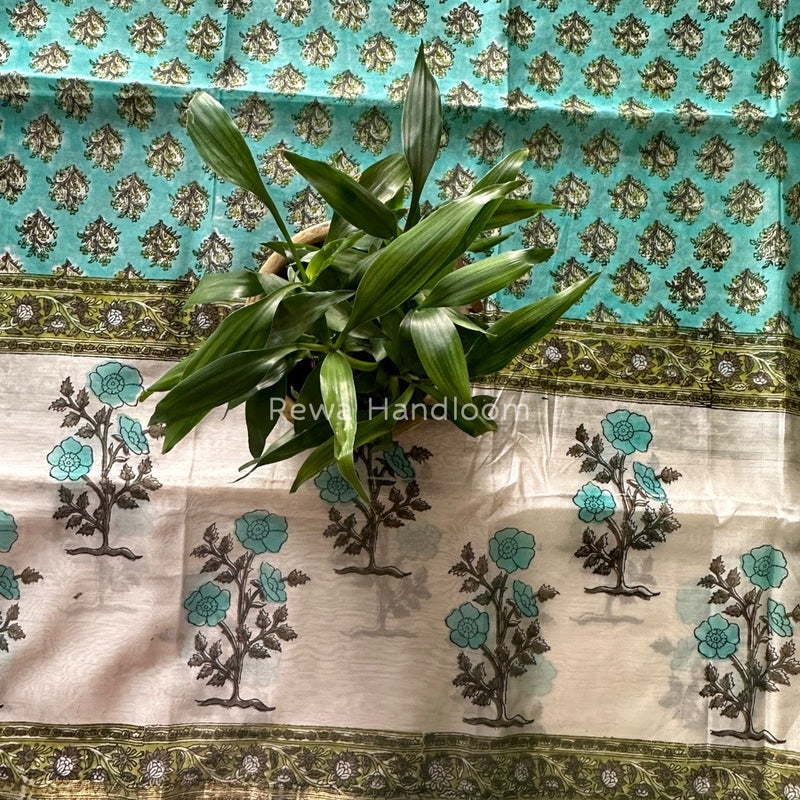 Maheshwari Sea Green Hand Block Printed Dupatta HD09