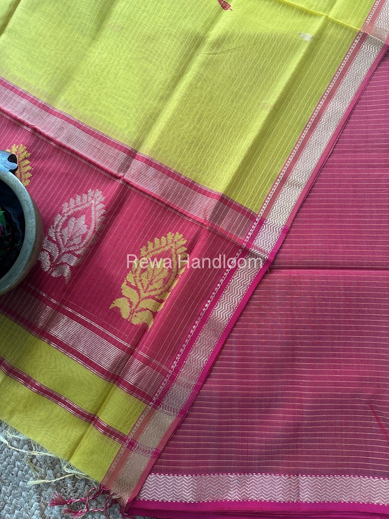 Maheshwari Rust-Turmeric Yellow Motifs Top-Dupatta Set MS0198