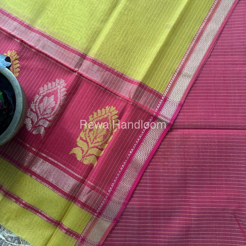 Maheshwari Rust-Turmeric Yellow Motifs Top-Dupatta Set MS0198