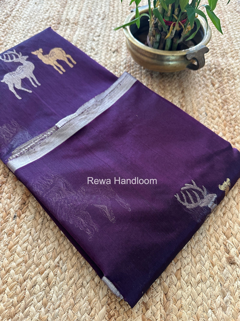 Dark Purple Chanderi Pattu Silk Butta Saree CPHB01