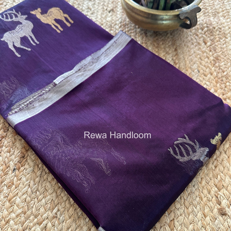 Dark Purple Chanderi Pattu Silk Butta Saree CPHB01