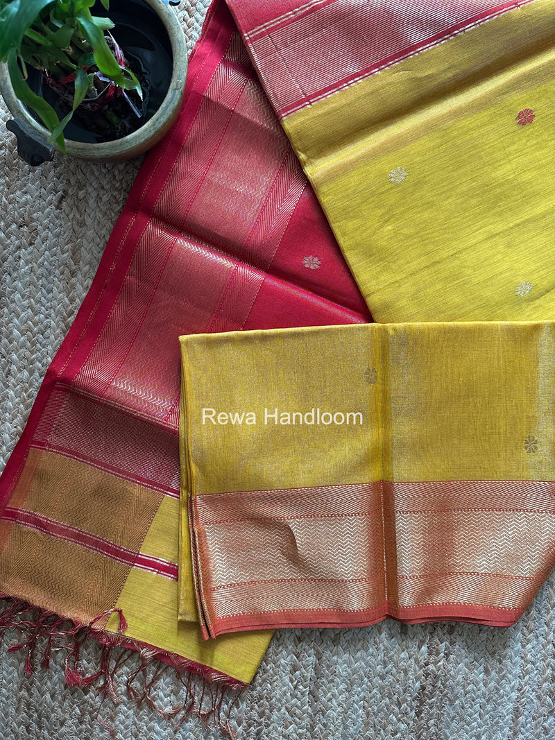 Maheshwari Yellow Tissue Butti Saree TBBS089