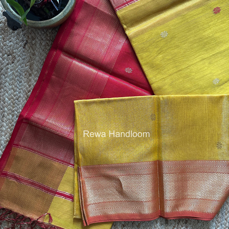 Maheshwari Yellow Tissue Butti Saree TBBS089