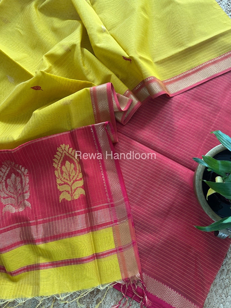 Maheshwari Rust-Turmeric Yellow Motifs Top-Dupatta Set MS0198