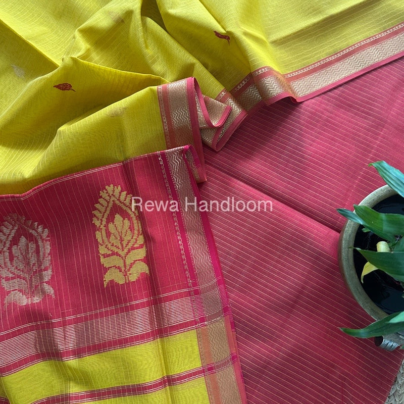 Maheshwari Rust-Turmeric Yellow Motifs Top-Dupatta Set MS0198