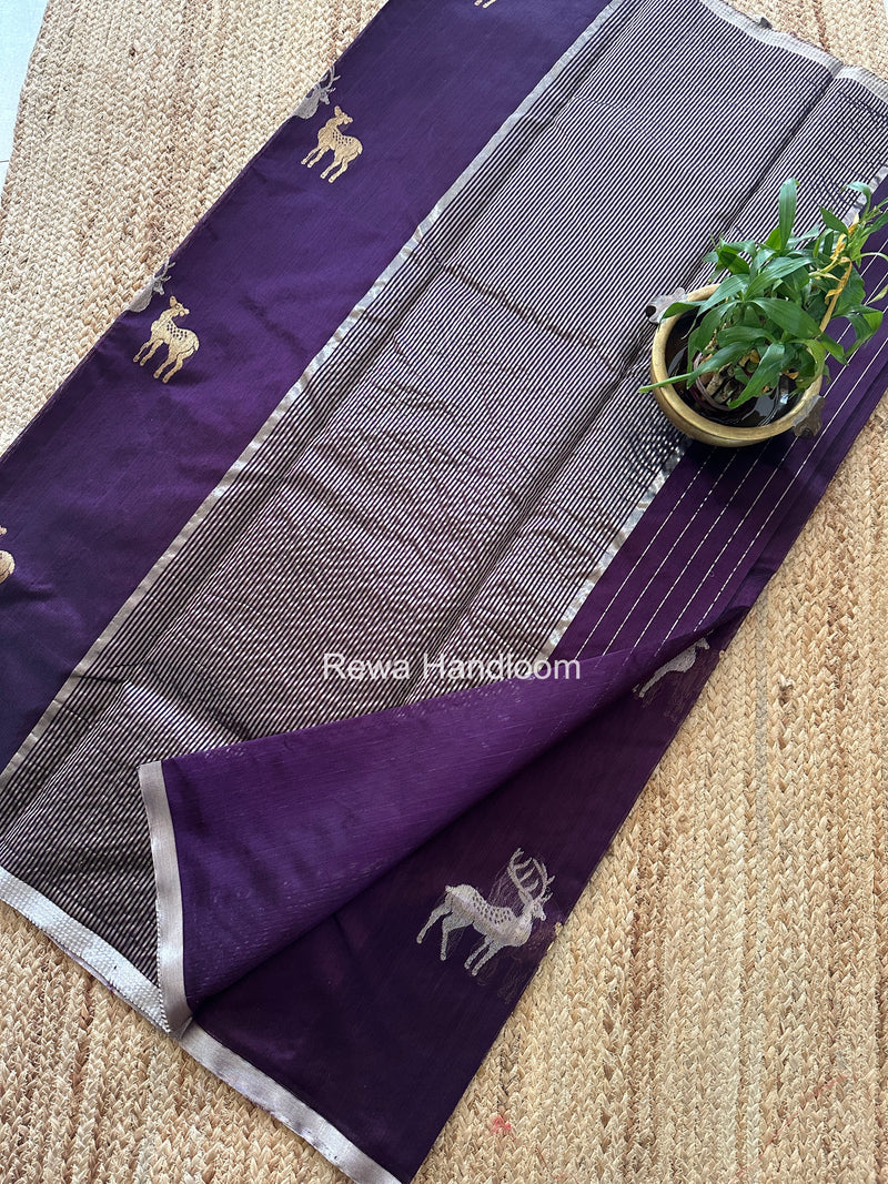 Dark Purple Chanderi Pattu Silk Butta Saree CPHB01
