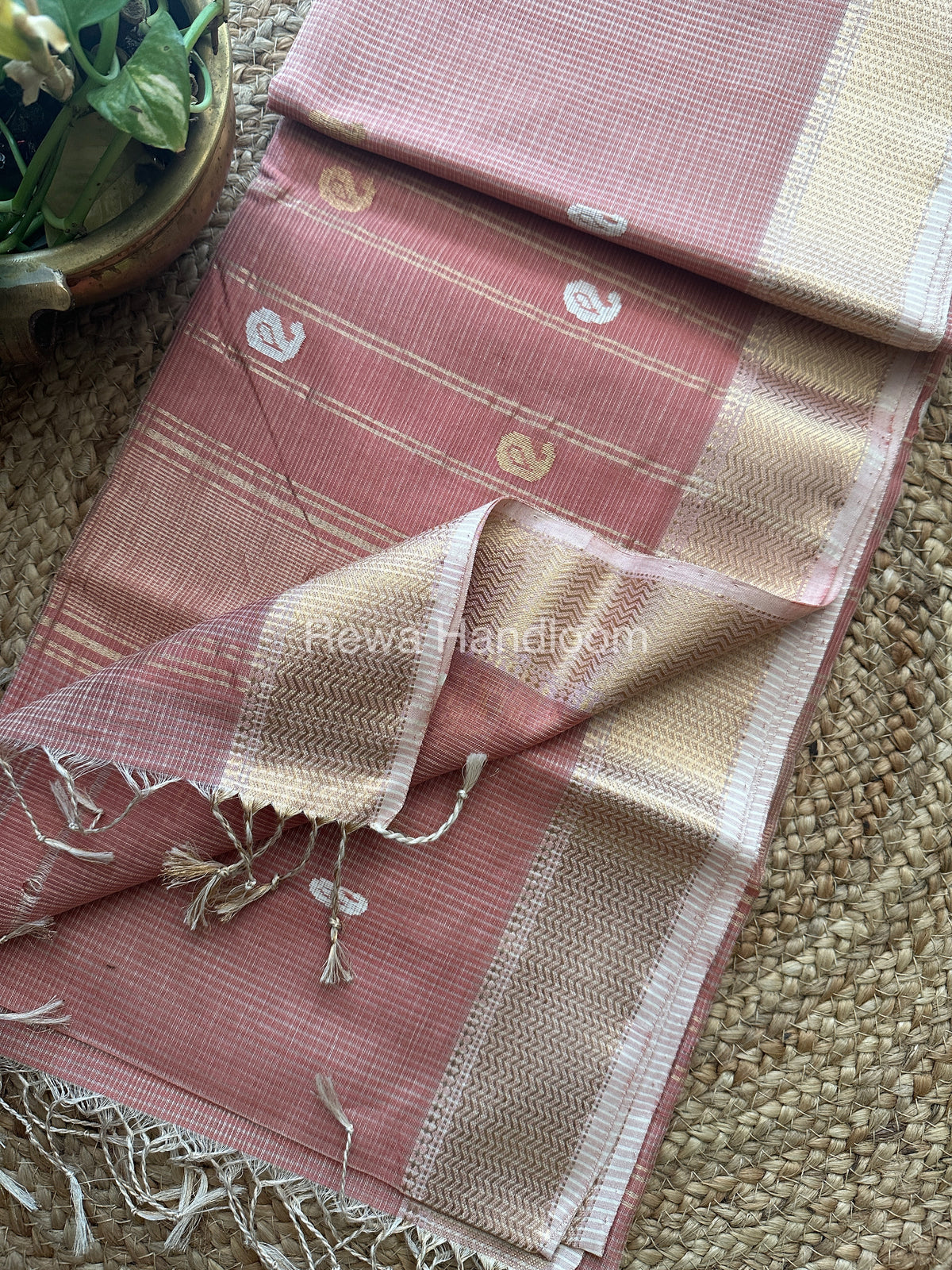 Onion Pink Zari Butti ~ Maheshwari Saree-KJS026