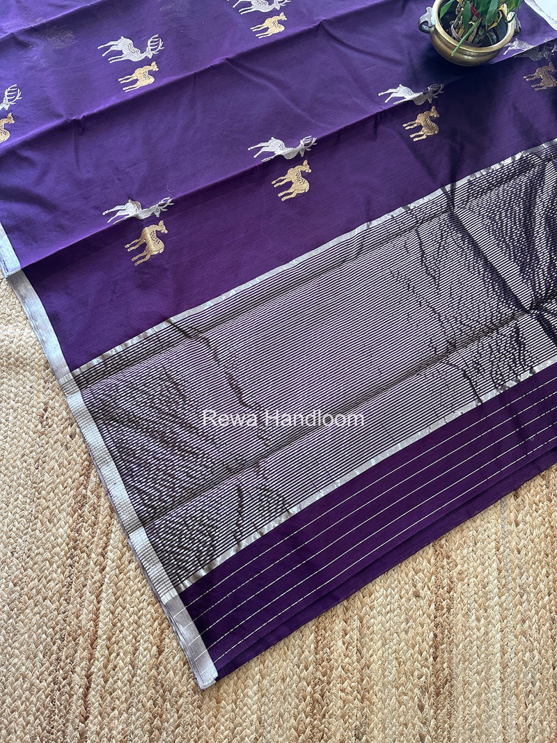 Dark Purple Chanderi Pattu Silk Butta Saree CPHB01