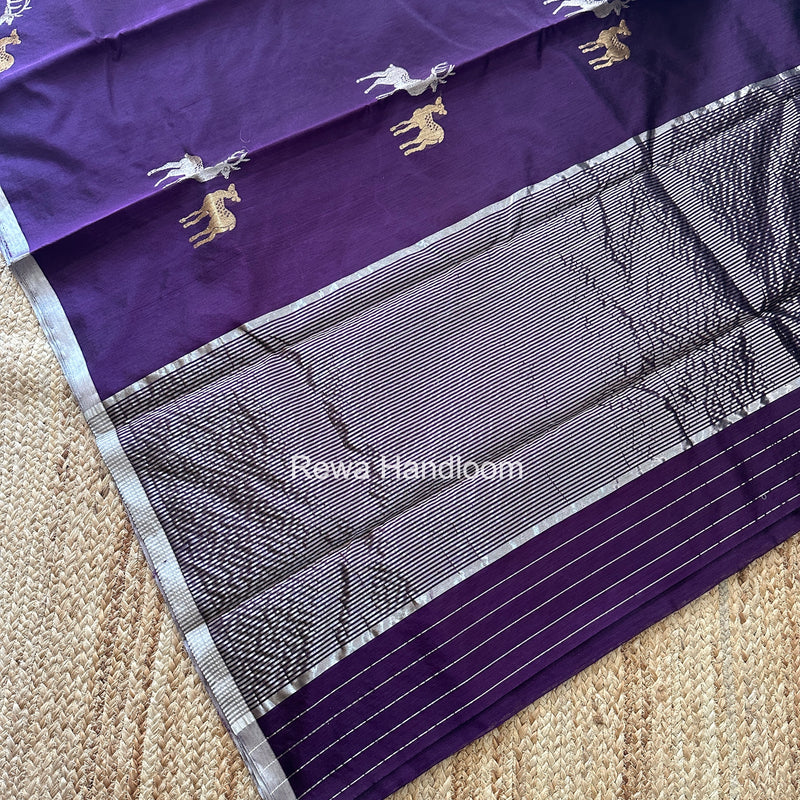 Dark Purple Chanderi Pattu Silk Butta Saree CPHB01