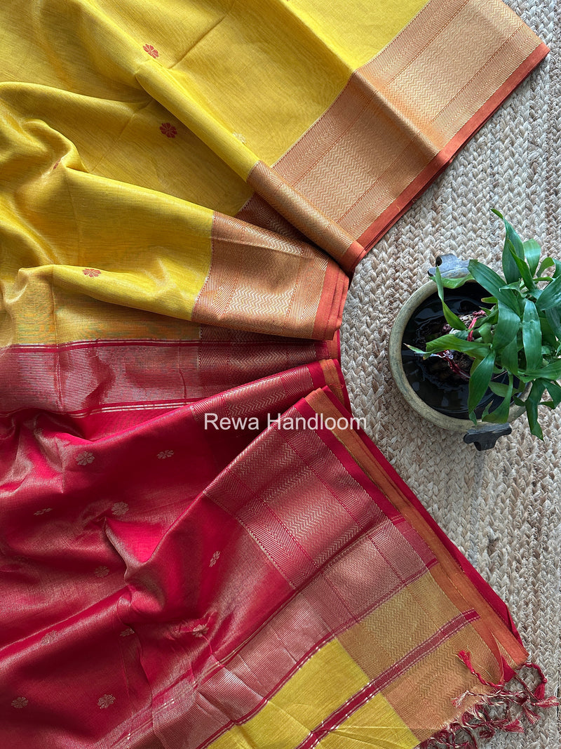 Maheshwari Yellow Tissue Butti Saree TBBS089