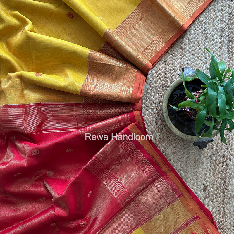 Maheshwari Yellow Tissue Butti Saree TBBS089