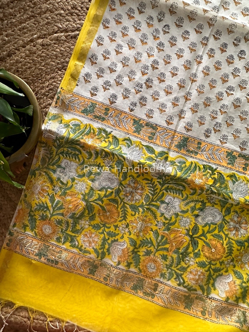 Maheshwari Yellow Hand Block Printed Dupatta HD02