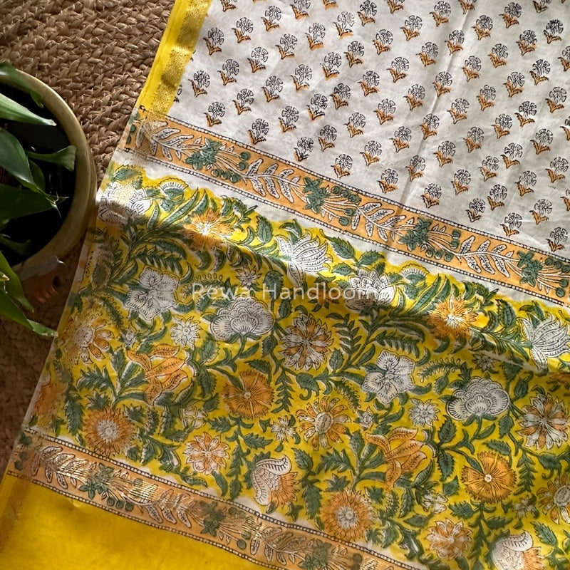 Maheshwari Yellow Hand Block Printed Dupatta HD02