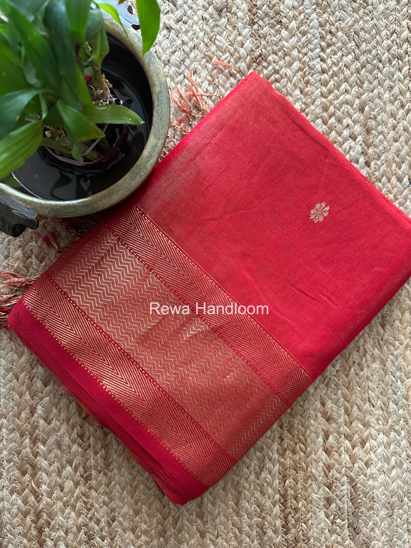 Maheshwari Red Tissue Butti Saree TBBS017 Rewa Handloom