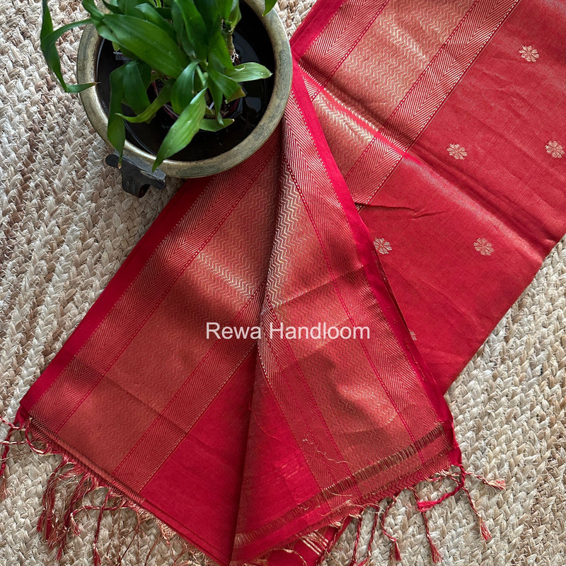 Maheshwari Red Tissue Butti Saree TBBS017 Rewa Handloom