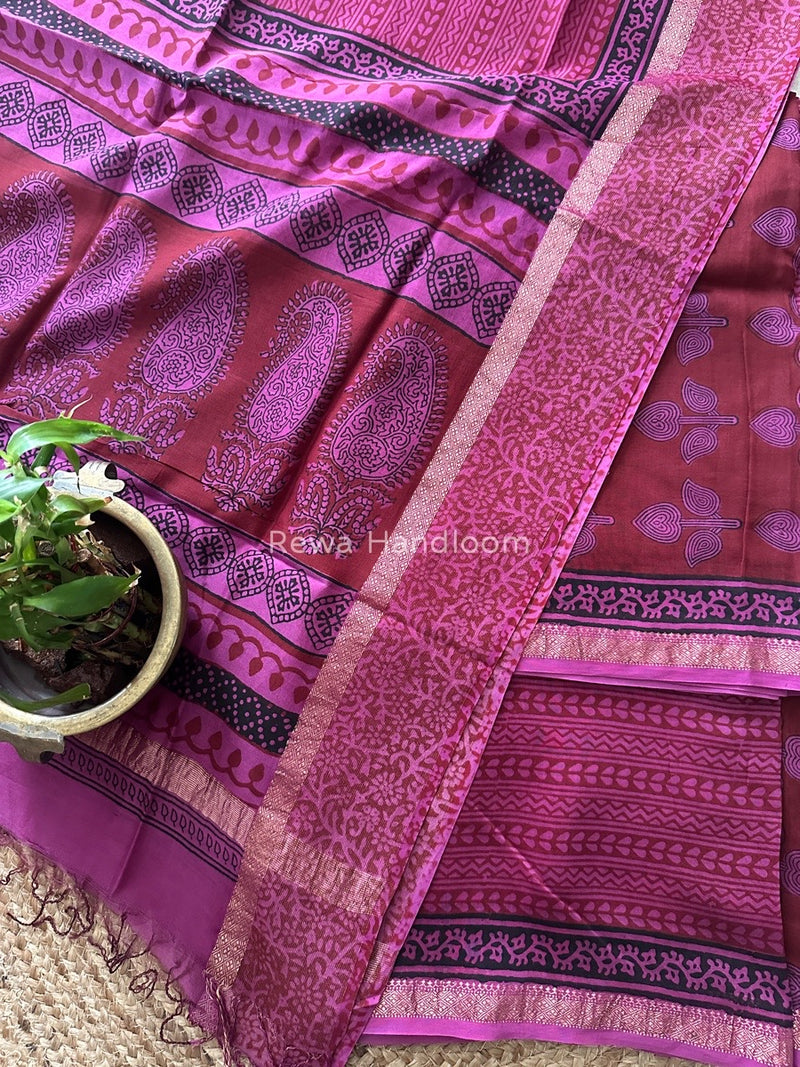 Maheshwari Dark Maroon Bagh Print Suit BSP0143
